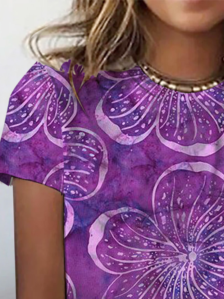 Floral Print Short Sleeve Crew Neck T-shirt