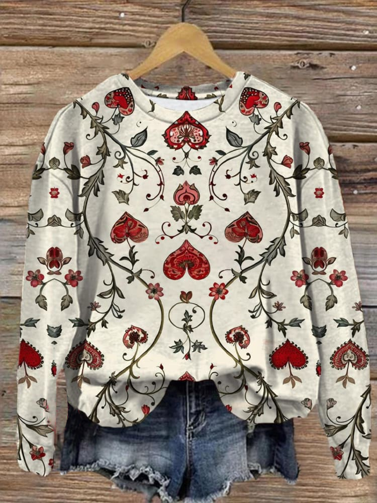 Women's Valentine's Day Heart Pattern Crew Neck Sweatshirt