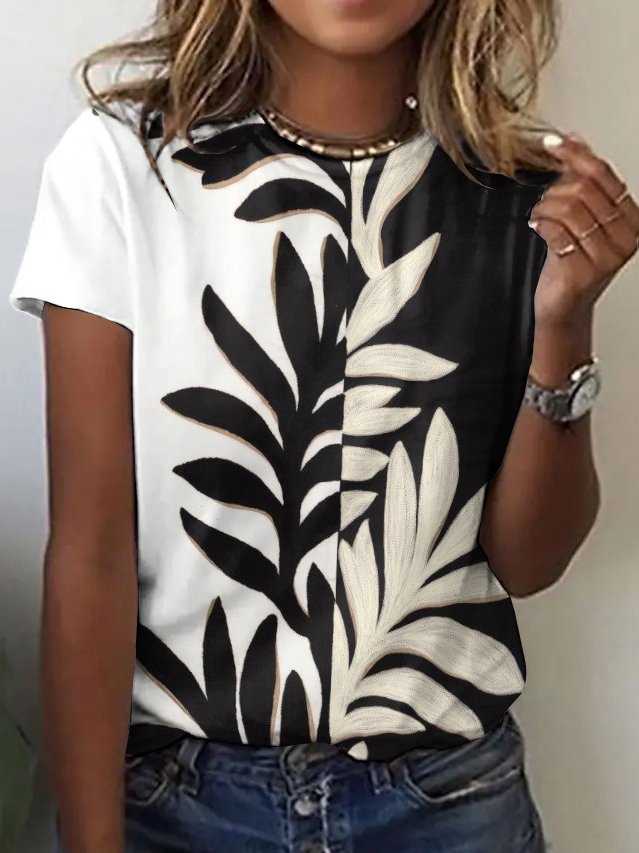 Retro style color blocked casual short sleeved T-shirt
