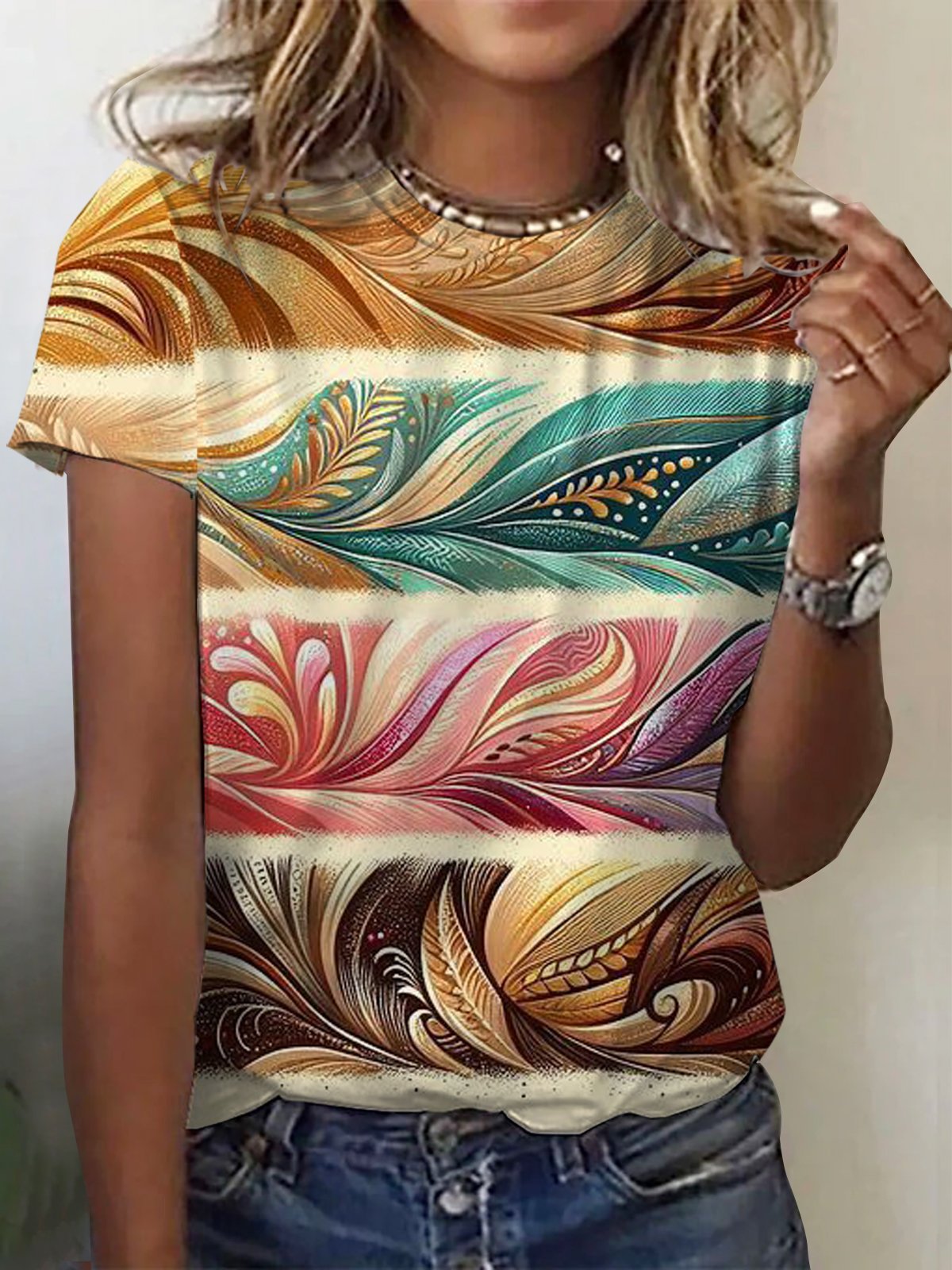 Abstract Print Short Sleeve Crew Neck T-Shirts