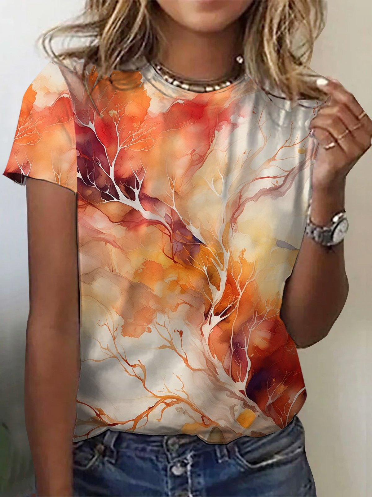 Abstract Print Short Sleeve Crew Neck T-Shirts