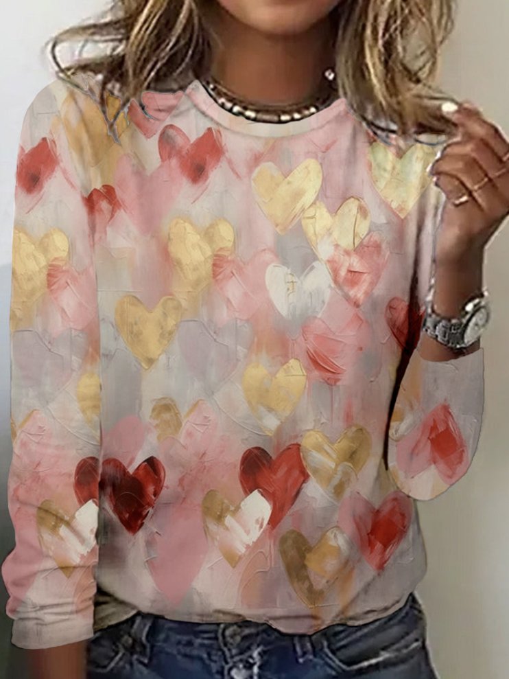 Love pattern printed long sleeved T-shirt