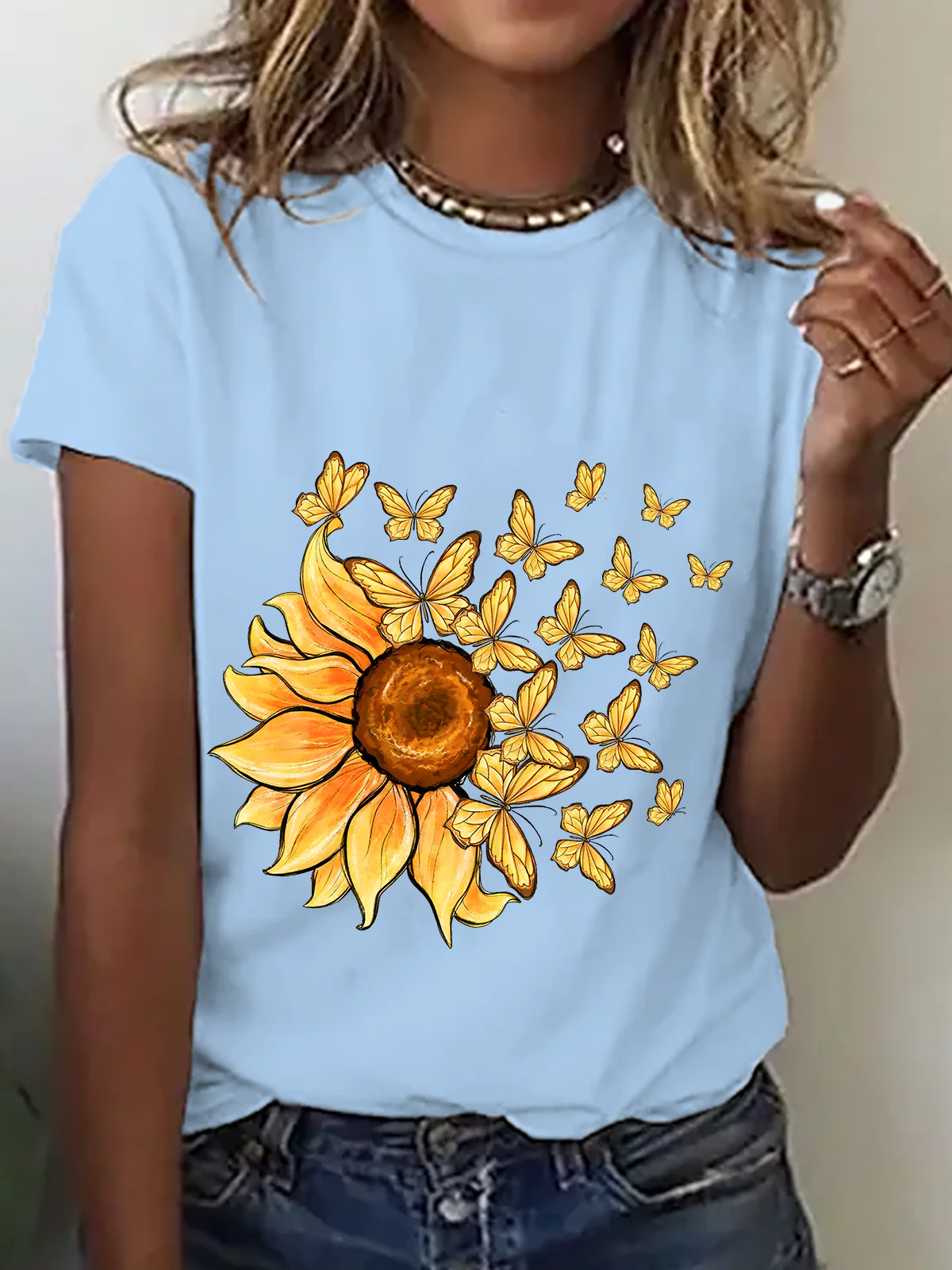 Sunflower Butterfly Cotton T-Shirt