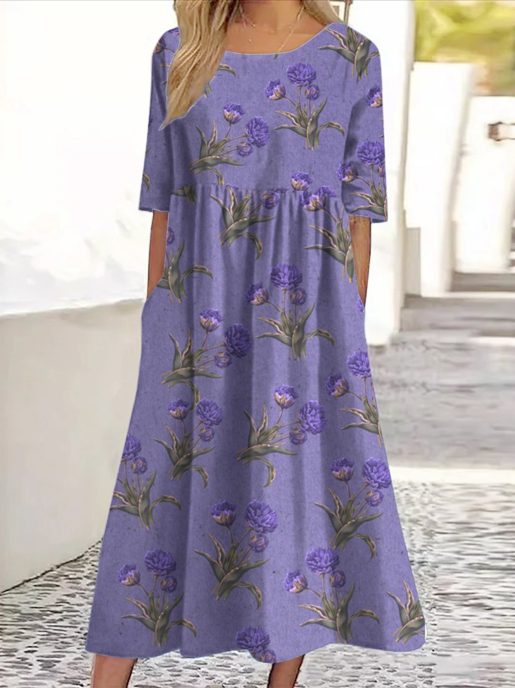 Floral printed casual long dress