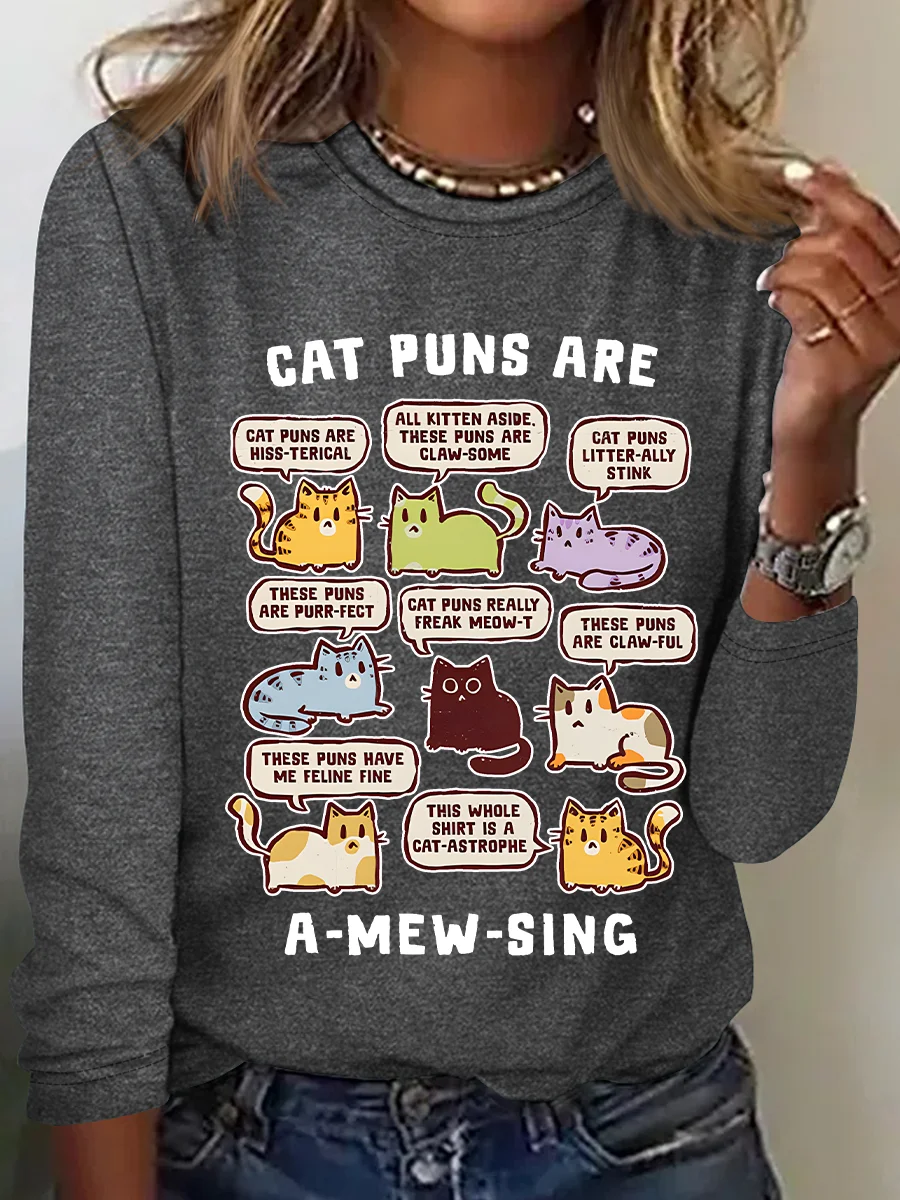 Cat Puns Are A-Mew-Sing Casual Long Sleeve Shirt