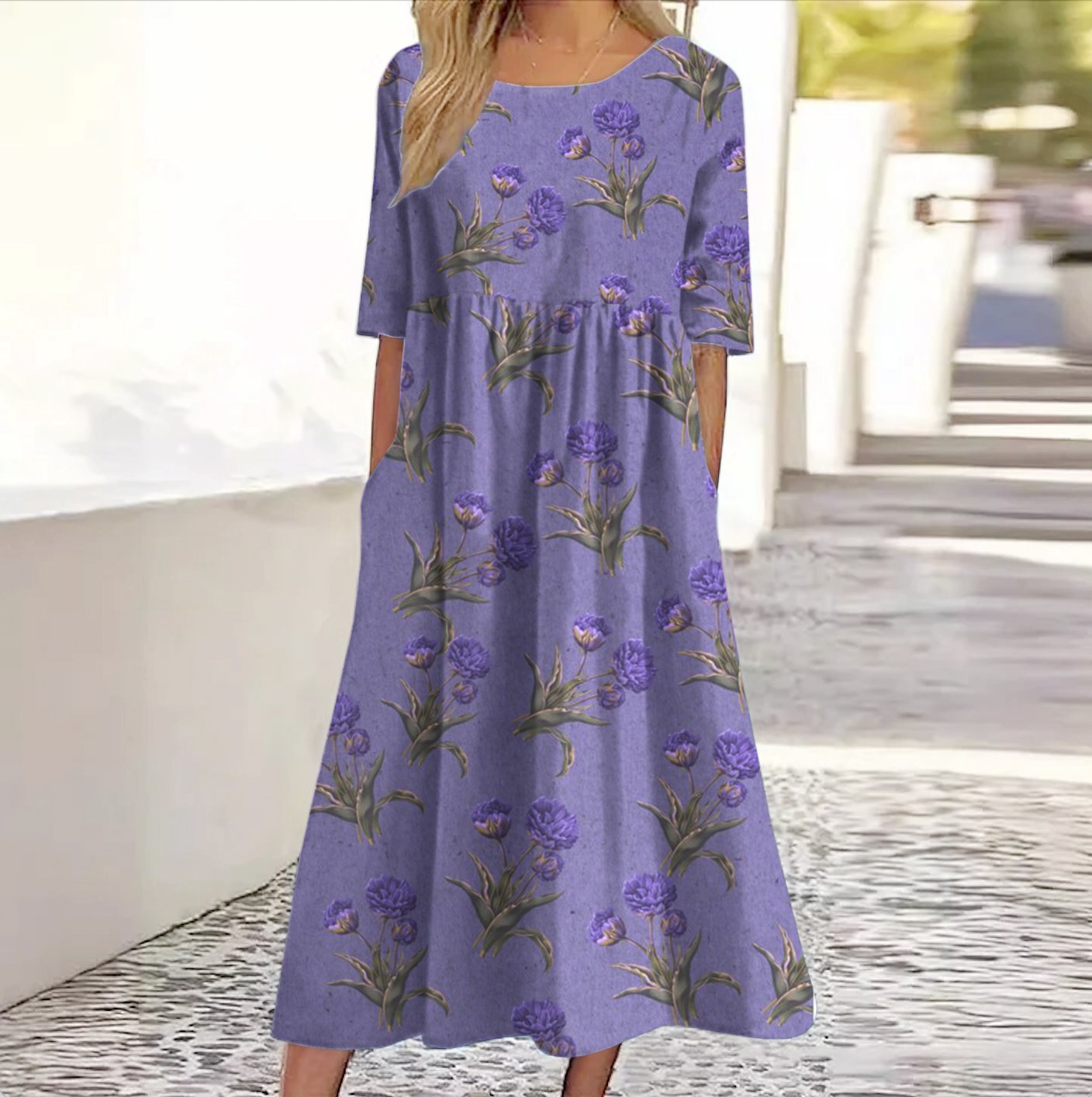 Floral printed casual long dress