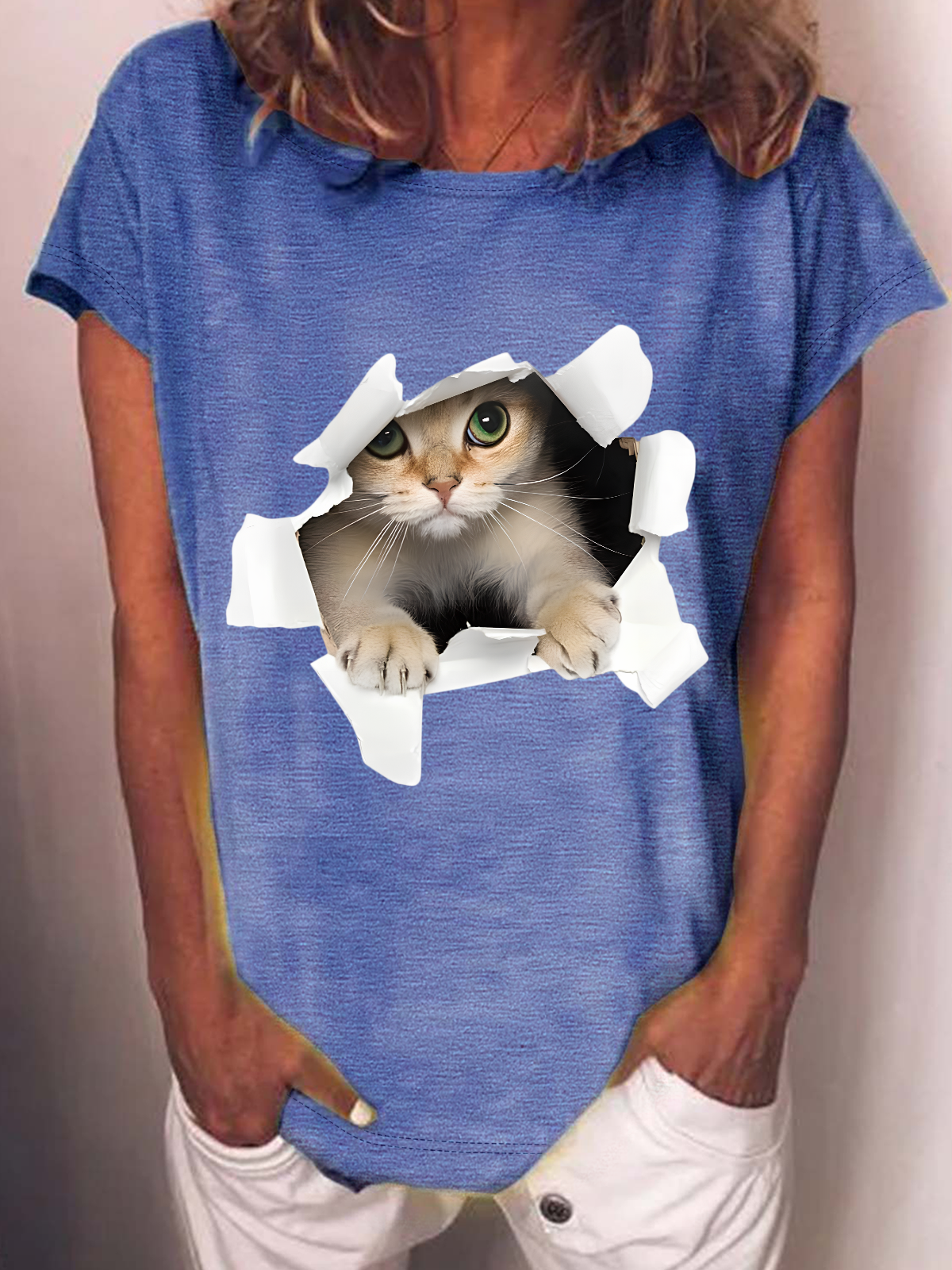 3d Cat Cotton-Blend T-Shirt