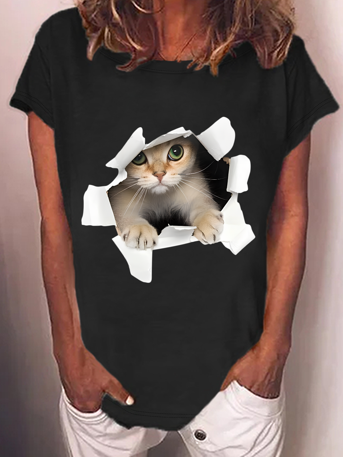 3d Cat Cotton-Blend T-Shirt