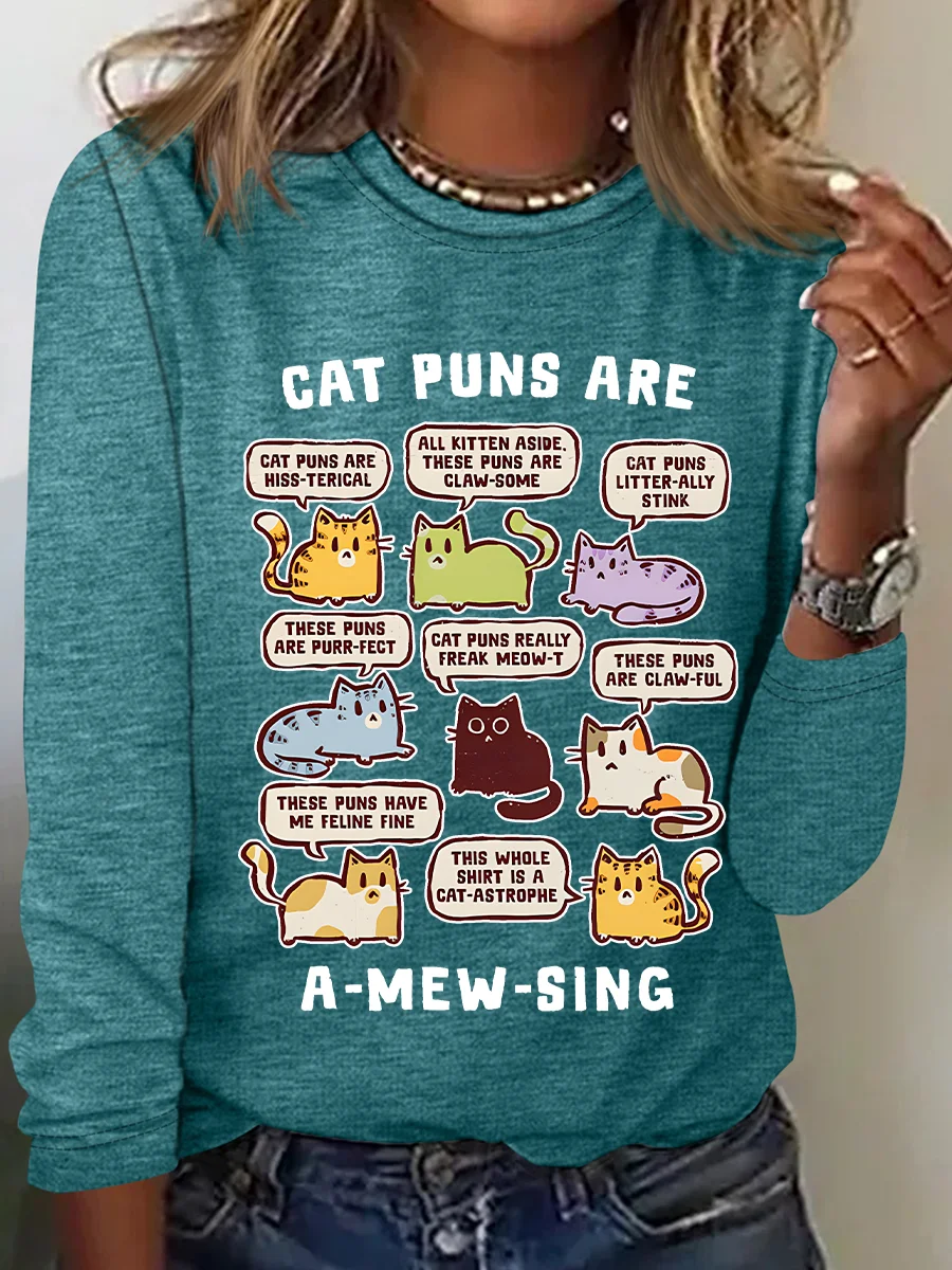 Cat Puns Are A-Mew-Sing Casual Long Sleeve Shirt