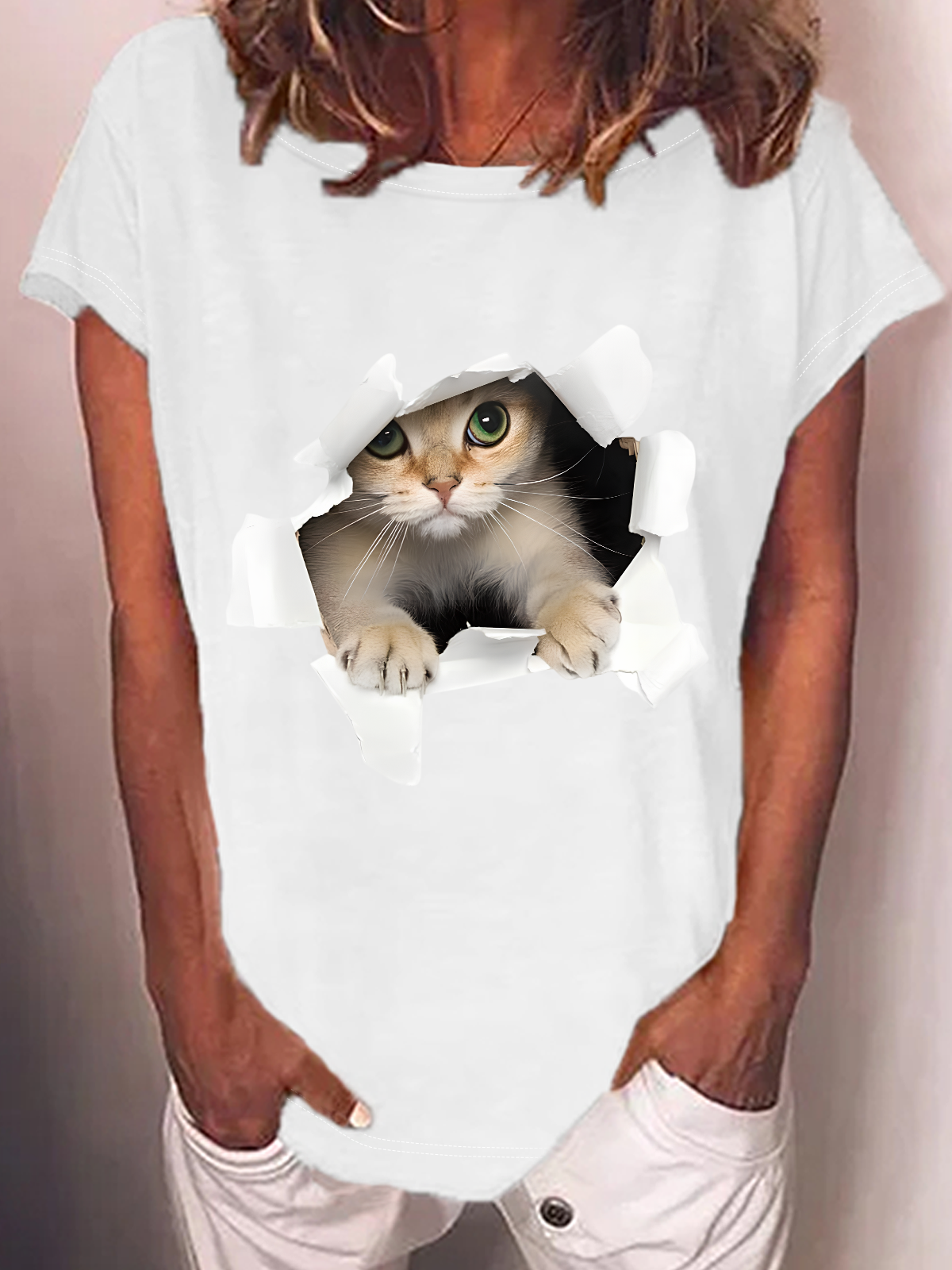 3d Cat Cotton-Blend T-Shirt