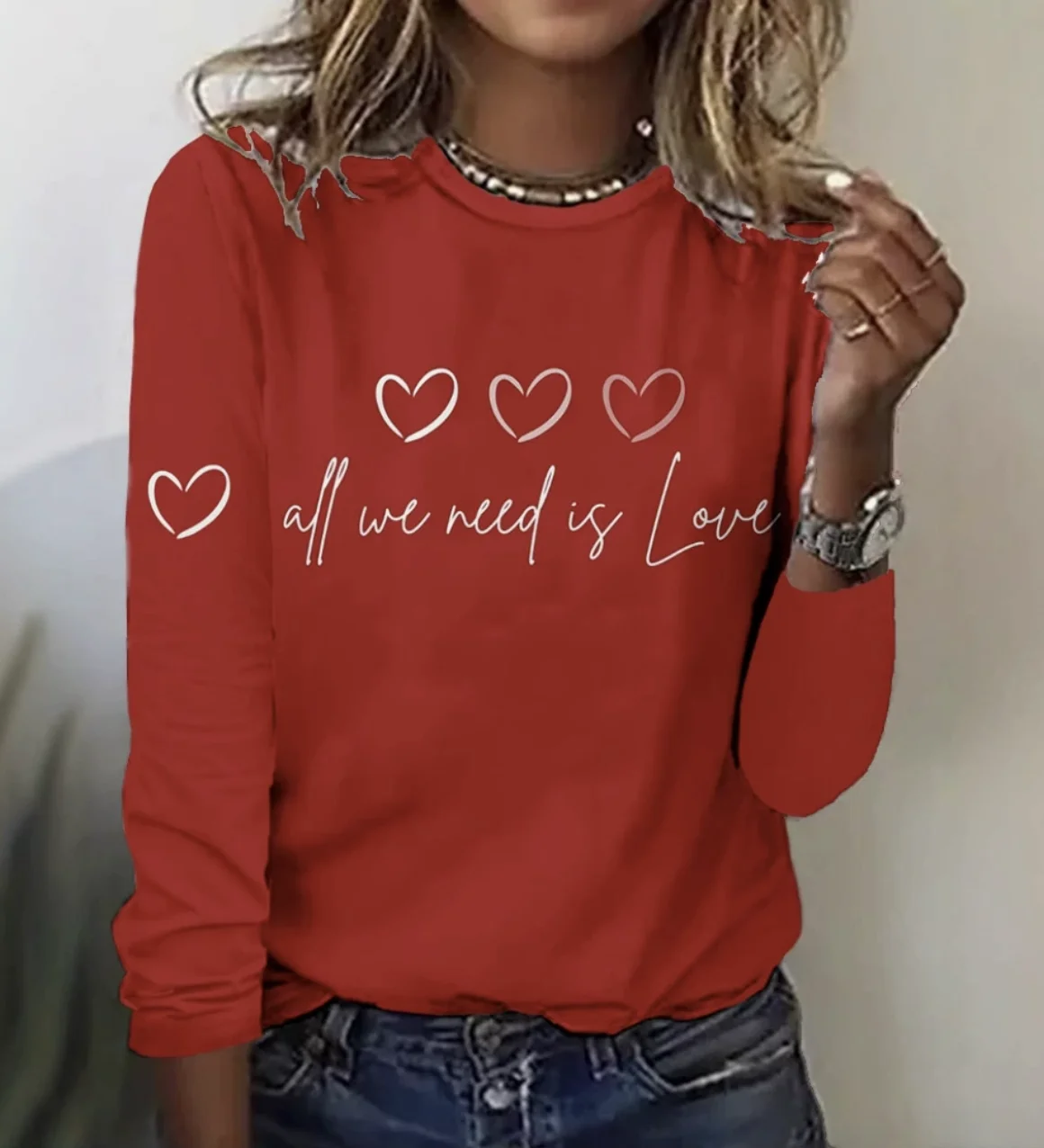 Love printed casual long sleeved T-shirt