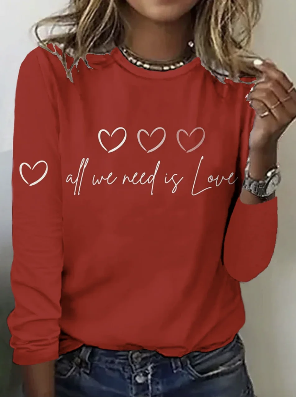 Love printed casual long sleeved T-shirt