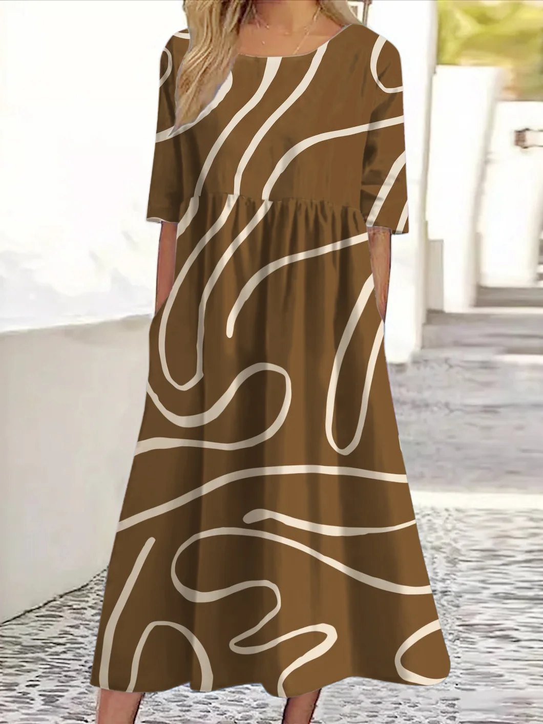 Geometric line casual long dress