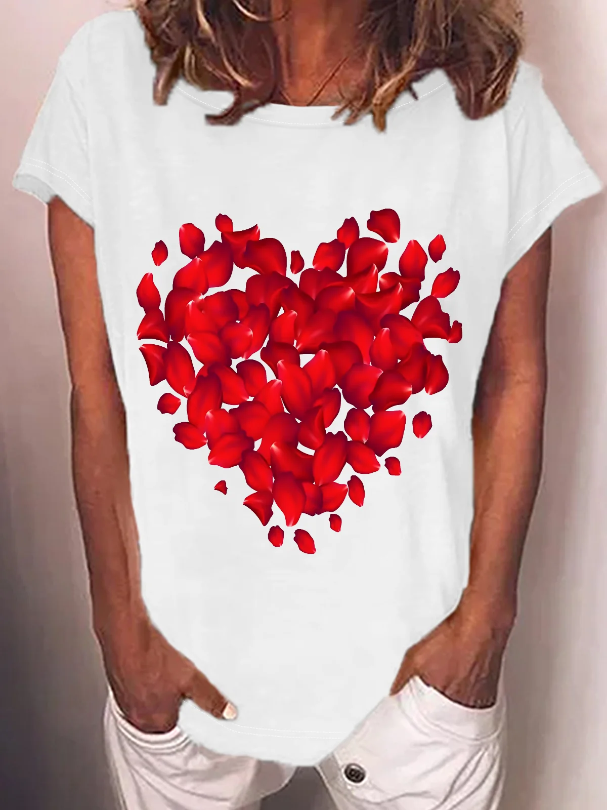 Red Rose Heart Valentine's Day Cotton-Blend T-Shirt