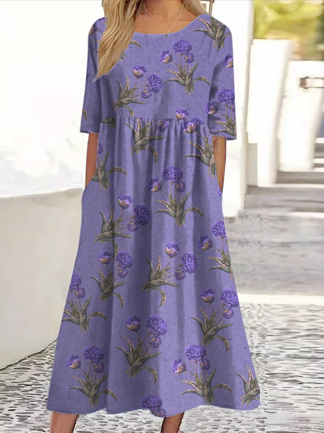 Floral printed casual long dress