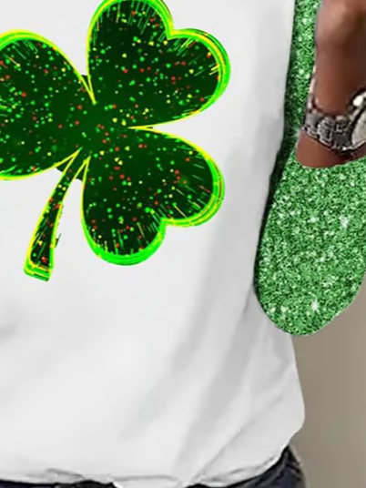 Women's Sequined St. Patrick's Day Printed Long Sleeve T-Shirt