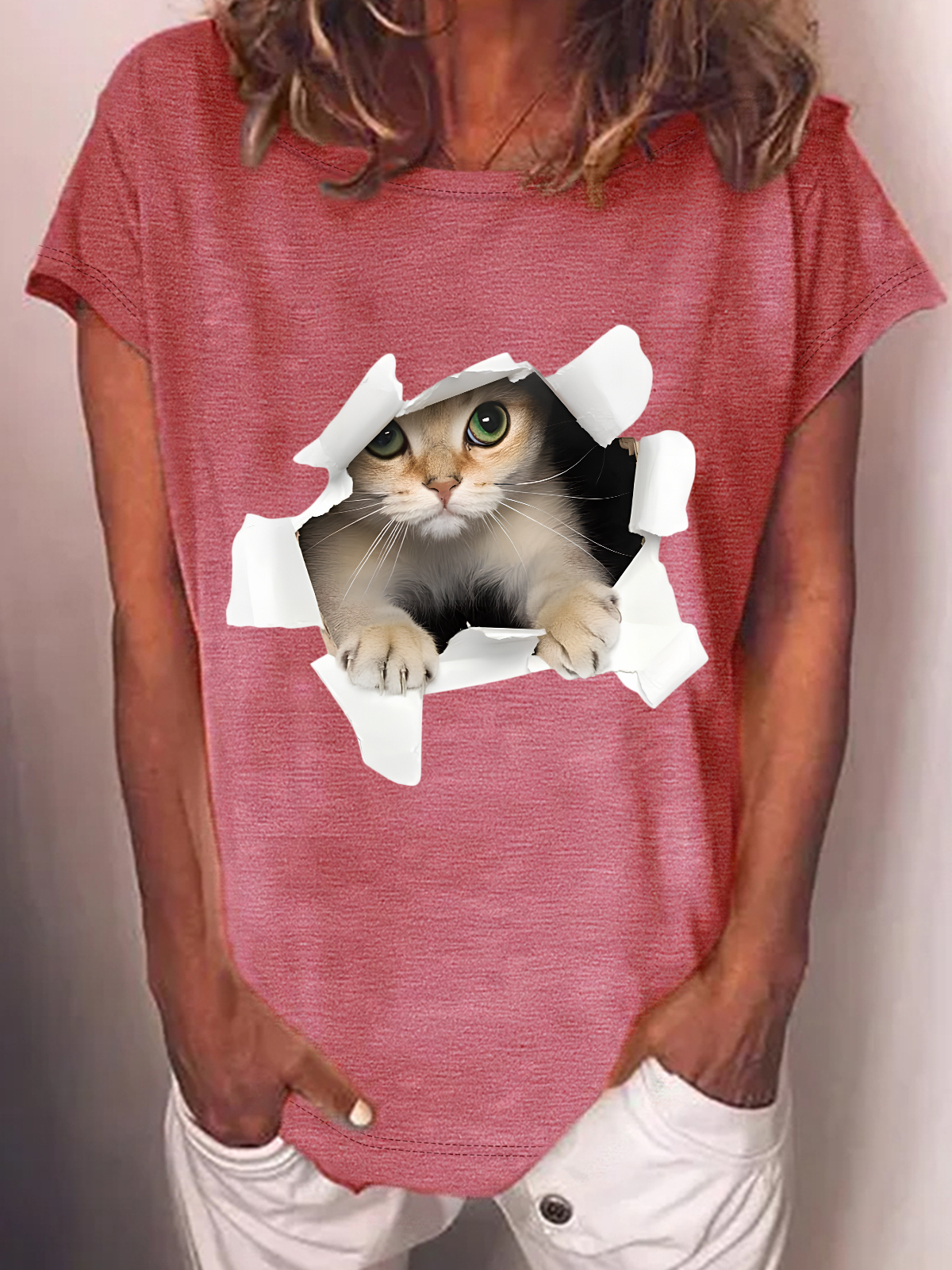 3d Cat Cotton-Blend T-Shirt