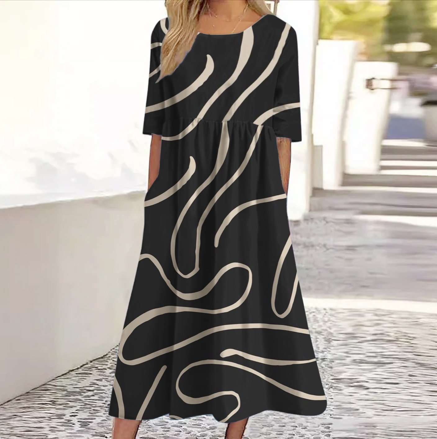 Geometric line casual long dress