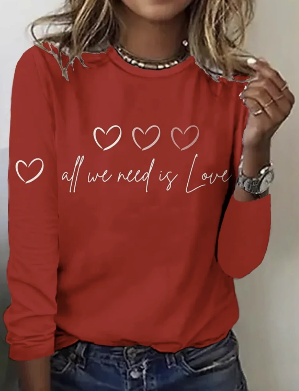 Love printed casual long sleeved T-shirt