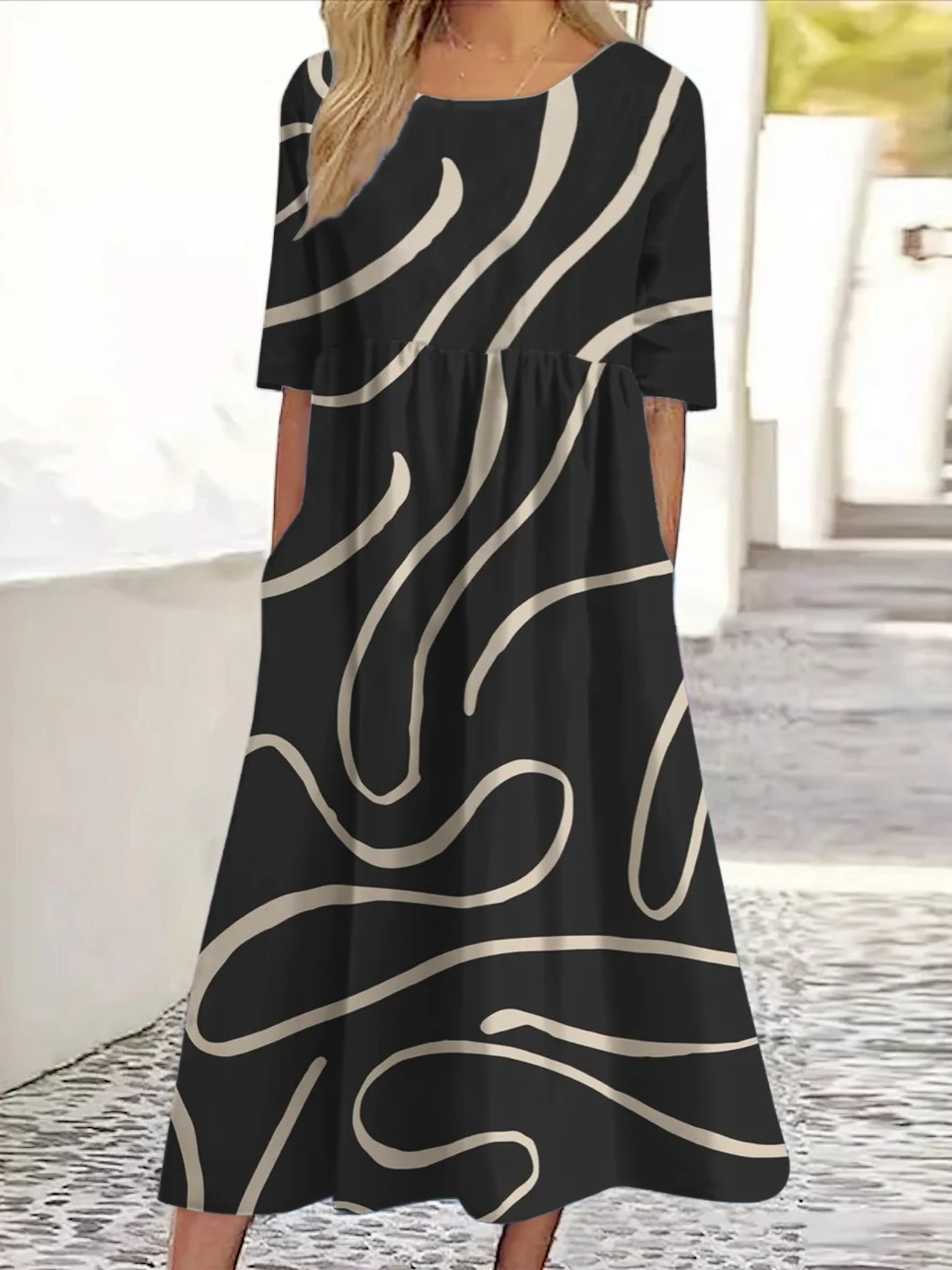 Geometric line casual long dress