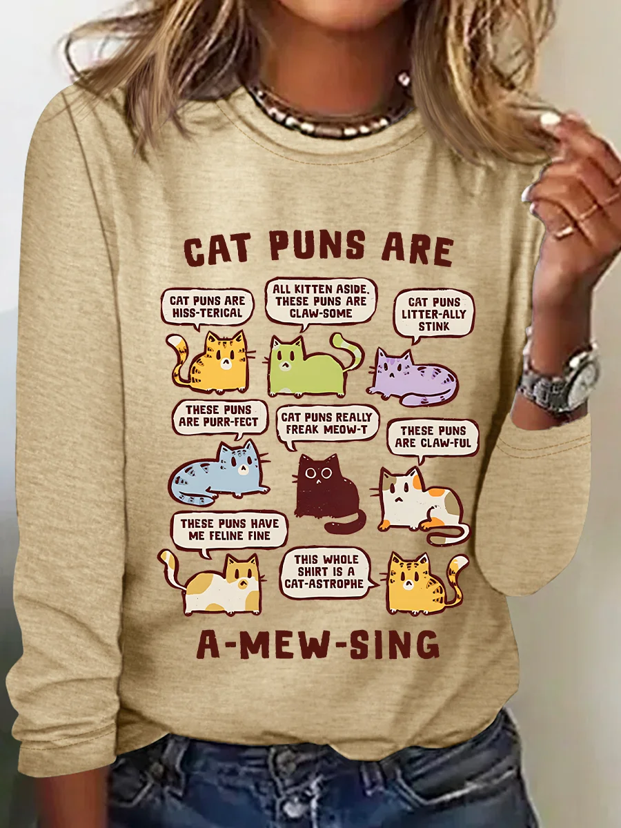 Cat Puns Are A-Mew-Sing Casual Long Sleeve Shirt