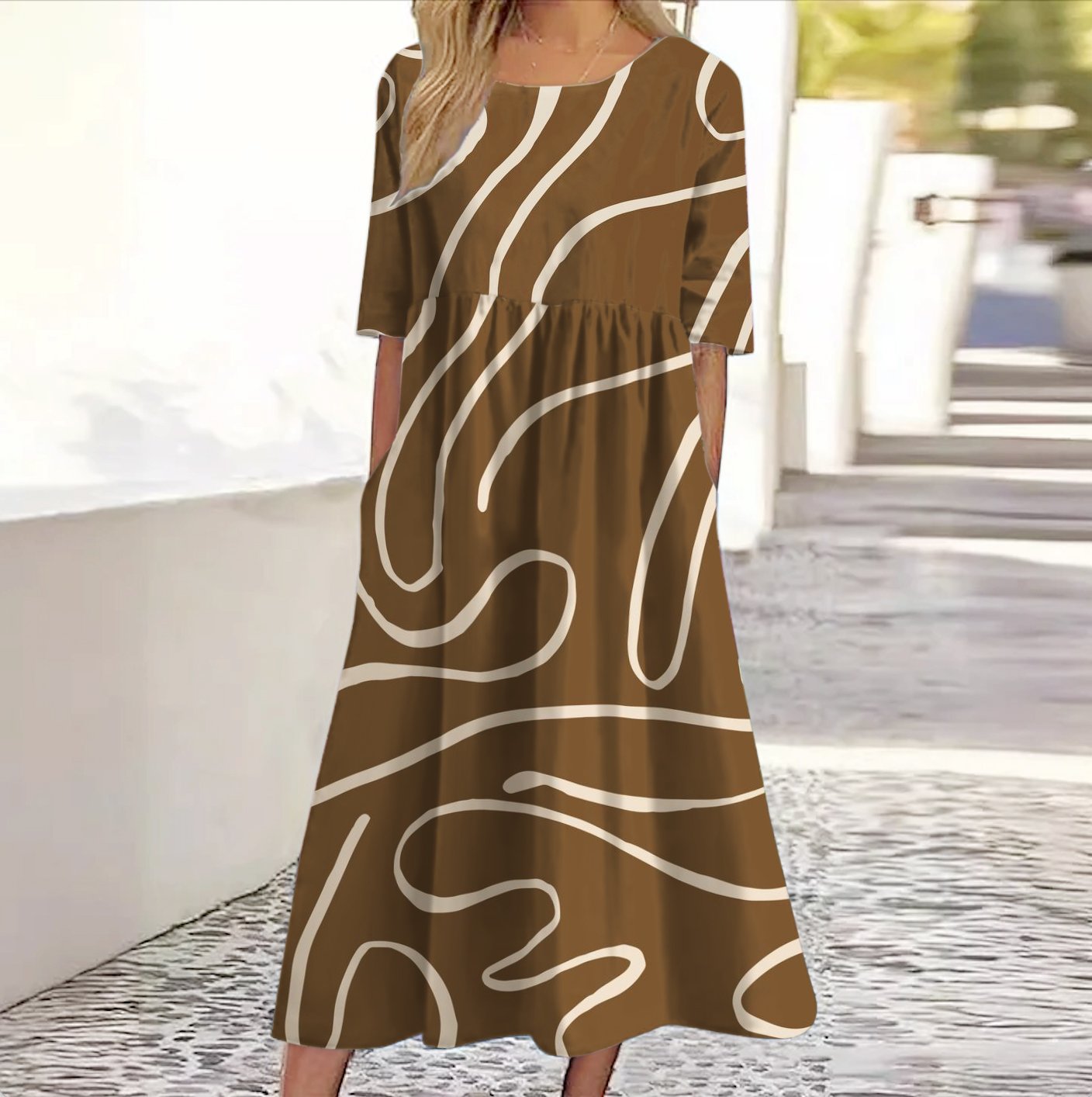 Geometric line casual long dress