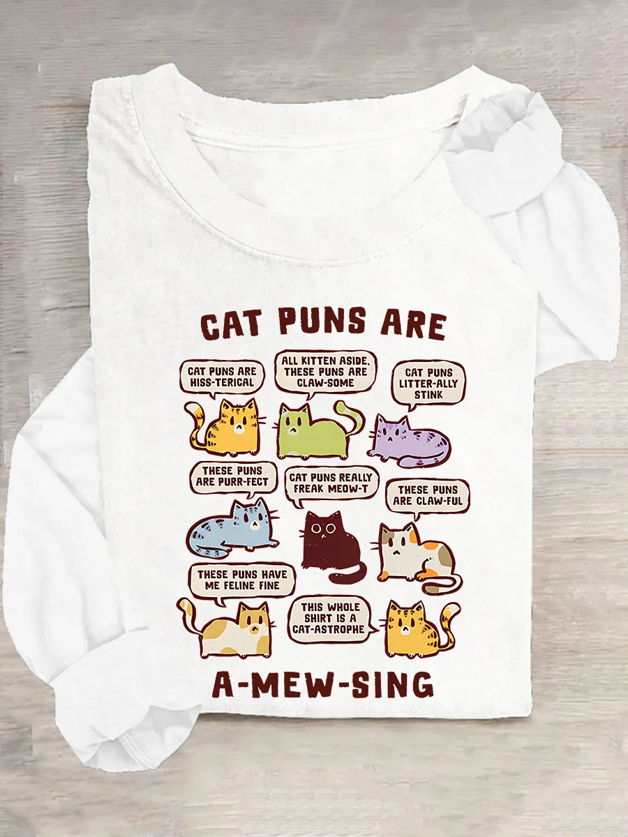 Cat Puns Are A-Mew-Sing Casual Long Sleeve Shirt