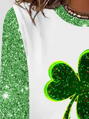 Women's Sequined St. Patrick's Day Printed Long Sleeve T-Shirt