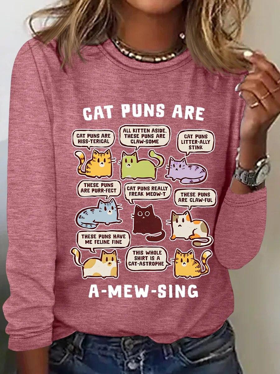 Cat Puns Are A-Mew-Sing Casual Long Sleeve Shirt