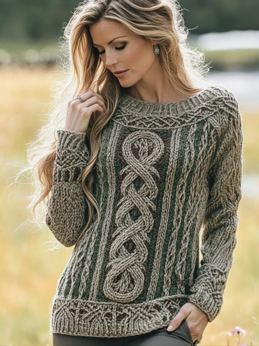Irish Celtic Knitted Round Neck Sweater