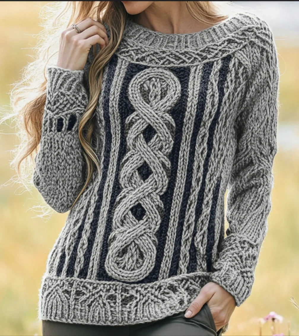 Irish Celtic Knitted Round Neck Sweater