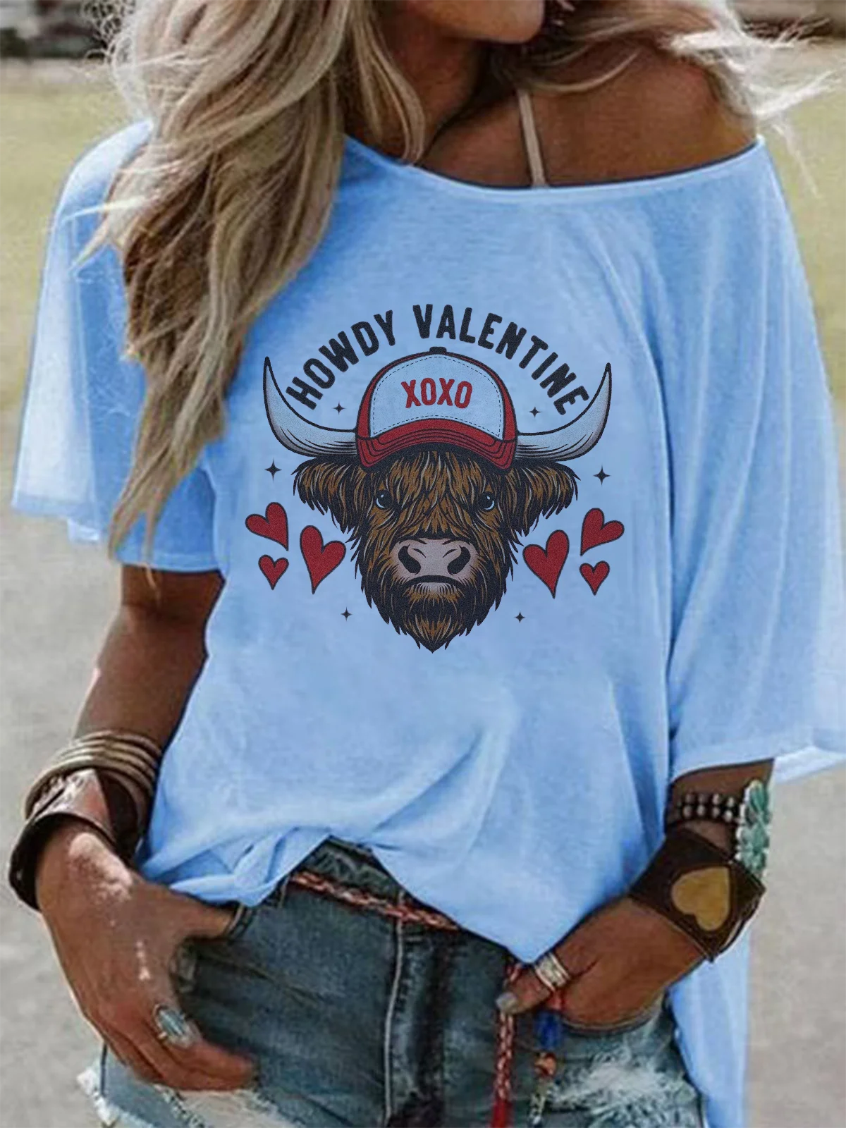 Western Style Round Neck Colored Cotton Short Sleeve T-Shirt