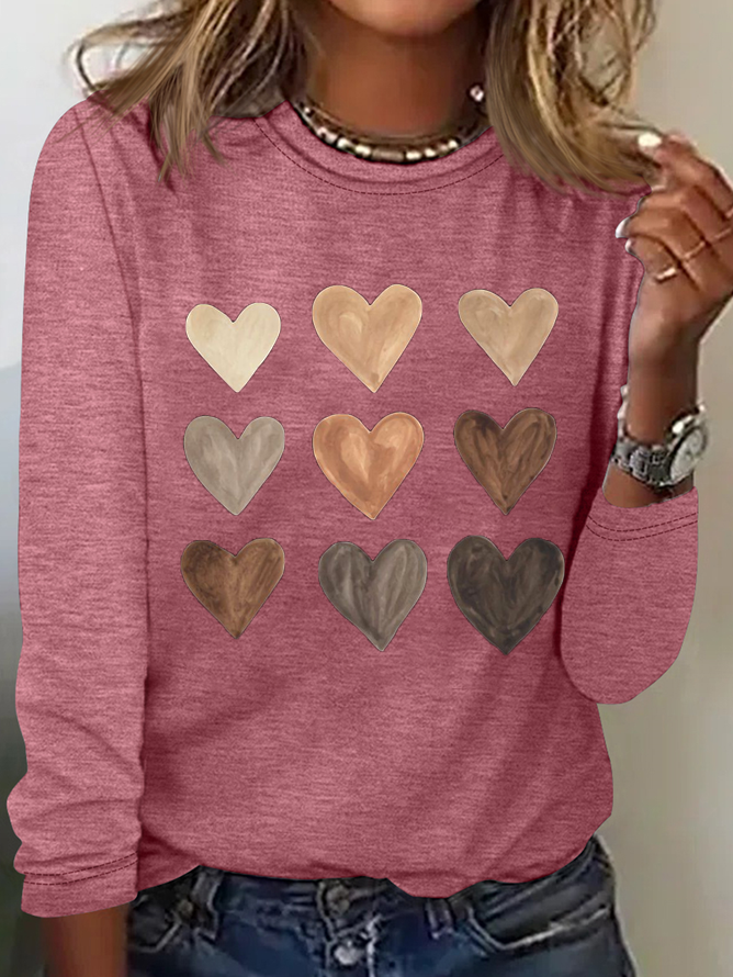 Women's Love Valentine's Day Round Neck Casual Long Sleeve T-Shirt