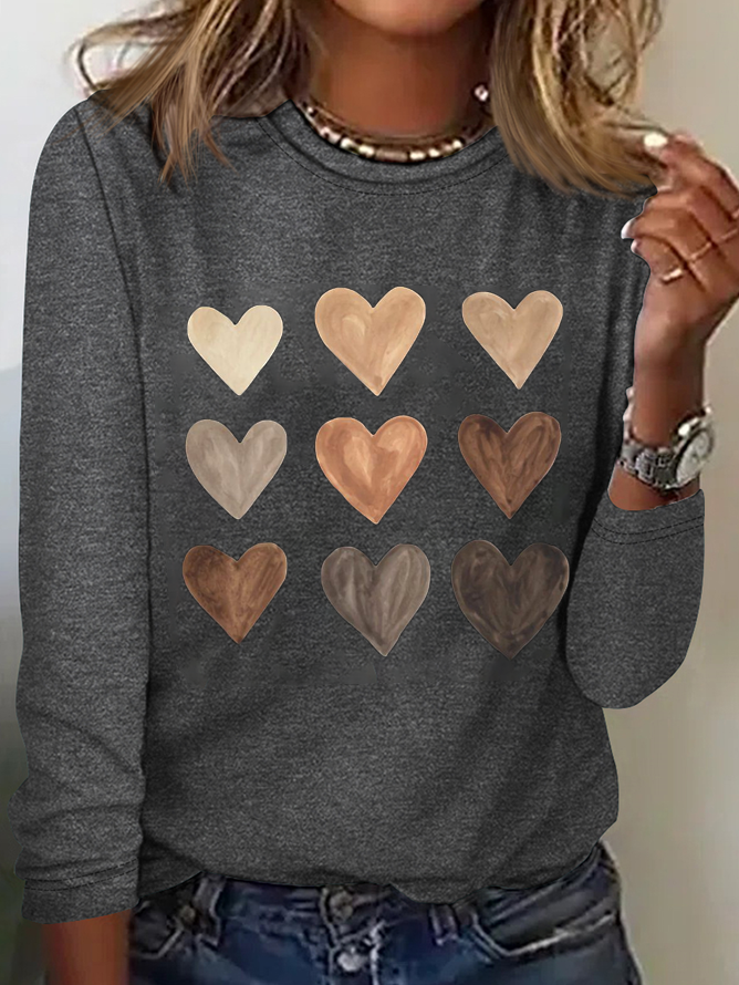 Women's Love Valentine's Day Round Neck Casual Long Sleeve T-Shirt