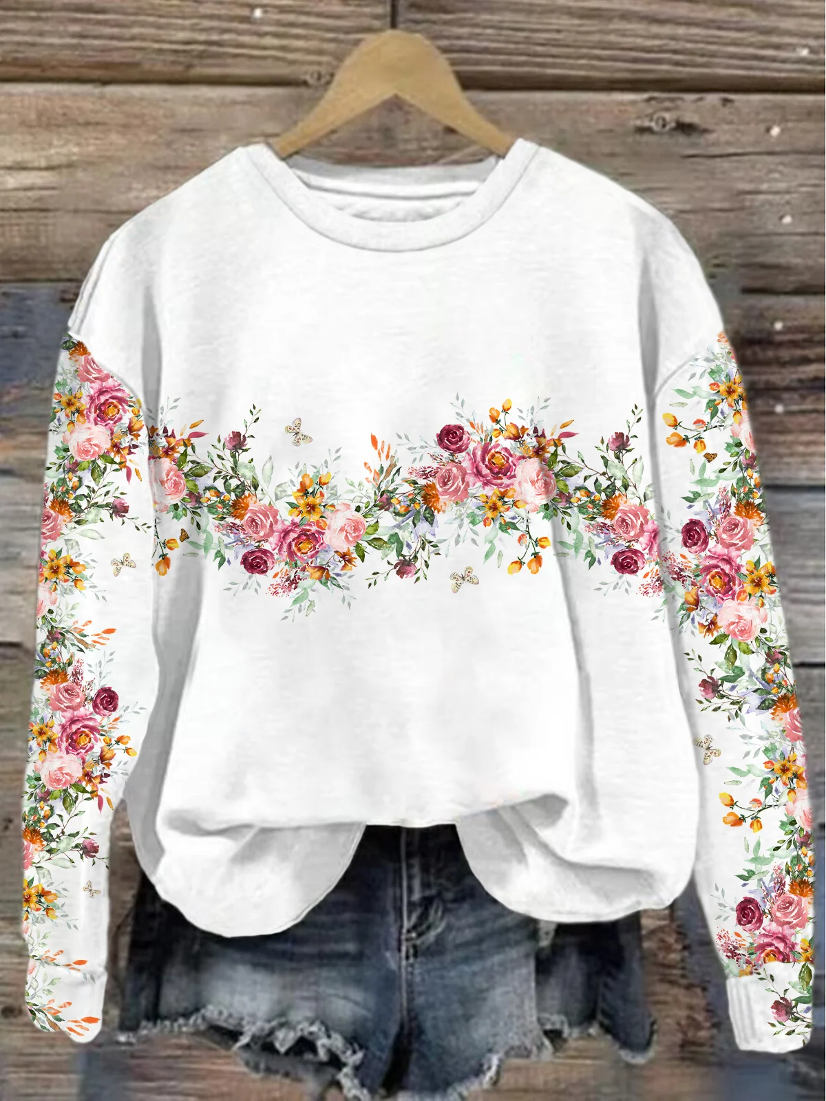 Women's Floral Spring Crew Neck Sweatshirt