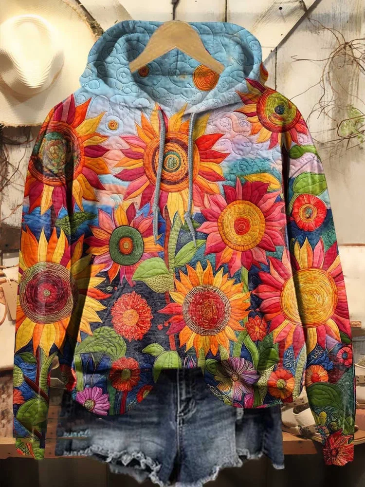 Women's Spring Floral Sunflower Casual Hooded Sweatshirt