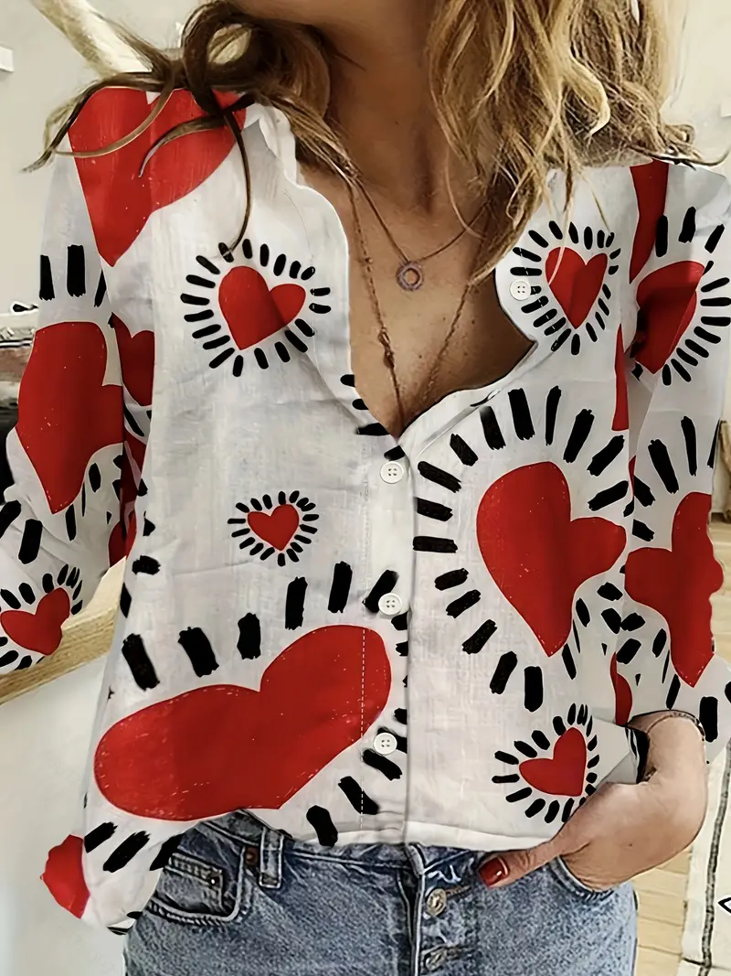 Women's Valentine's Day Love Casual Long Sleeve Shirt