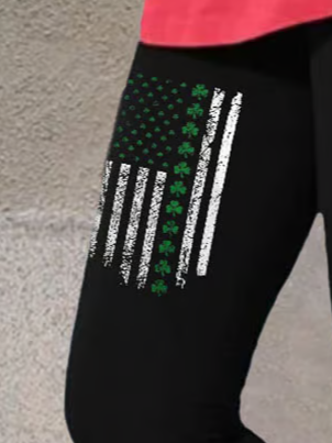 Retro St.Patrick's Day Flag Shamrock Print Leggings