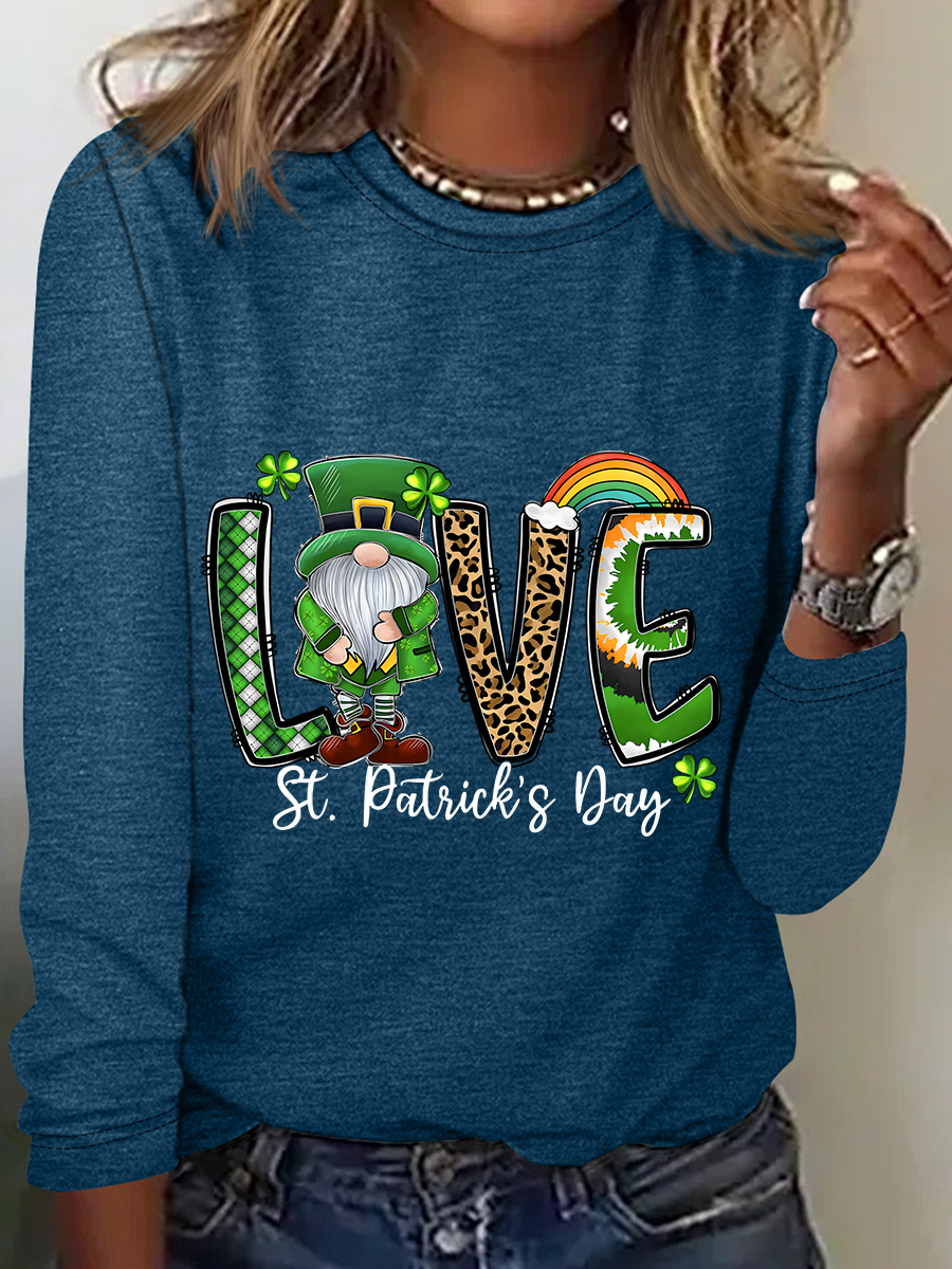 Love Gnome St. Patrick's Day Casual Long Sleeve Shirt