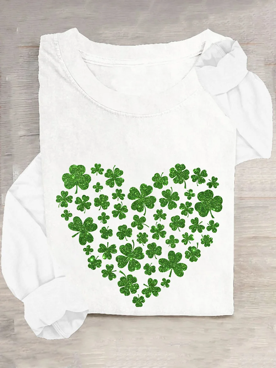 Heart St Patricks Day Casual Long Sleeve Shirt