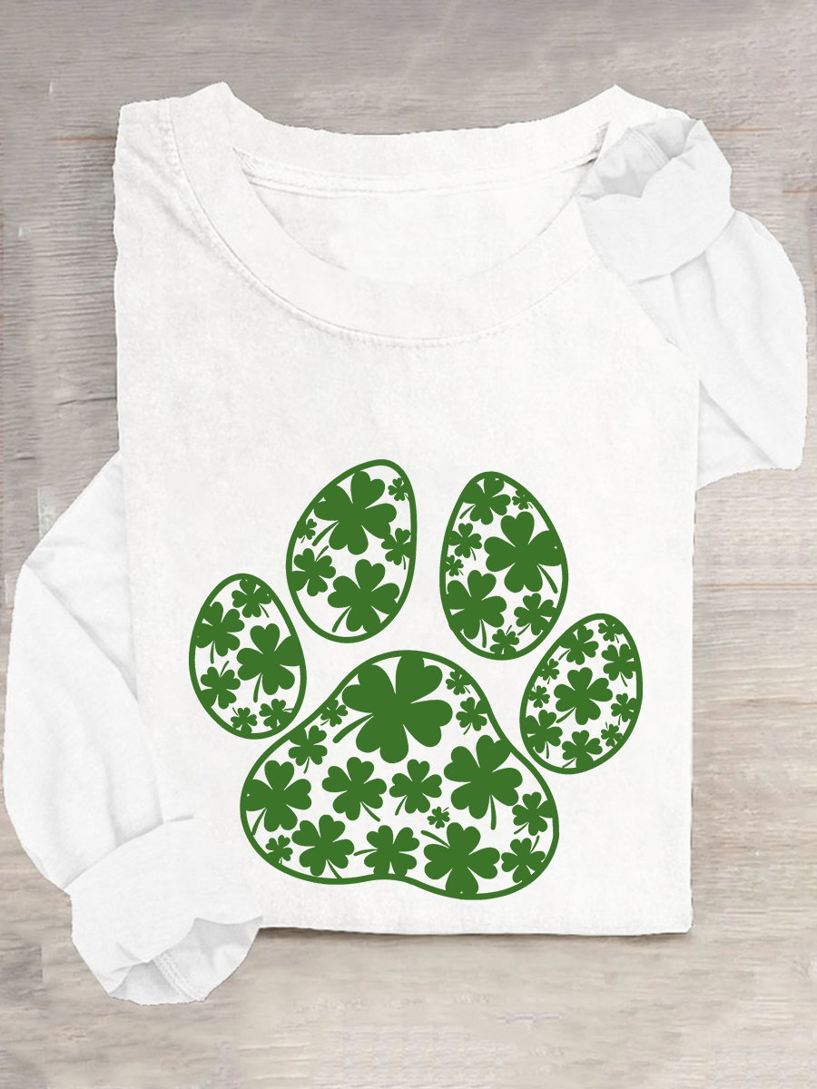 Paw Print Patricks Day Casual Long Sleeve Shirt