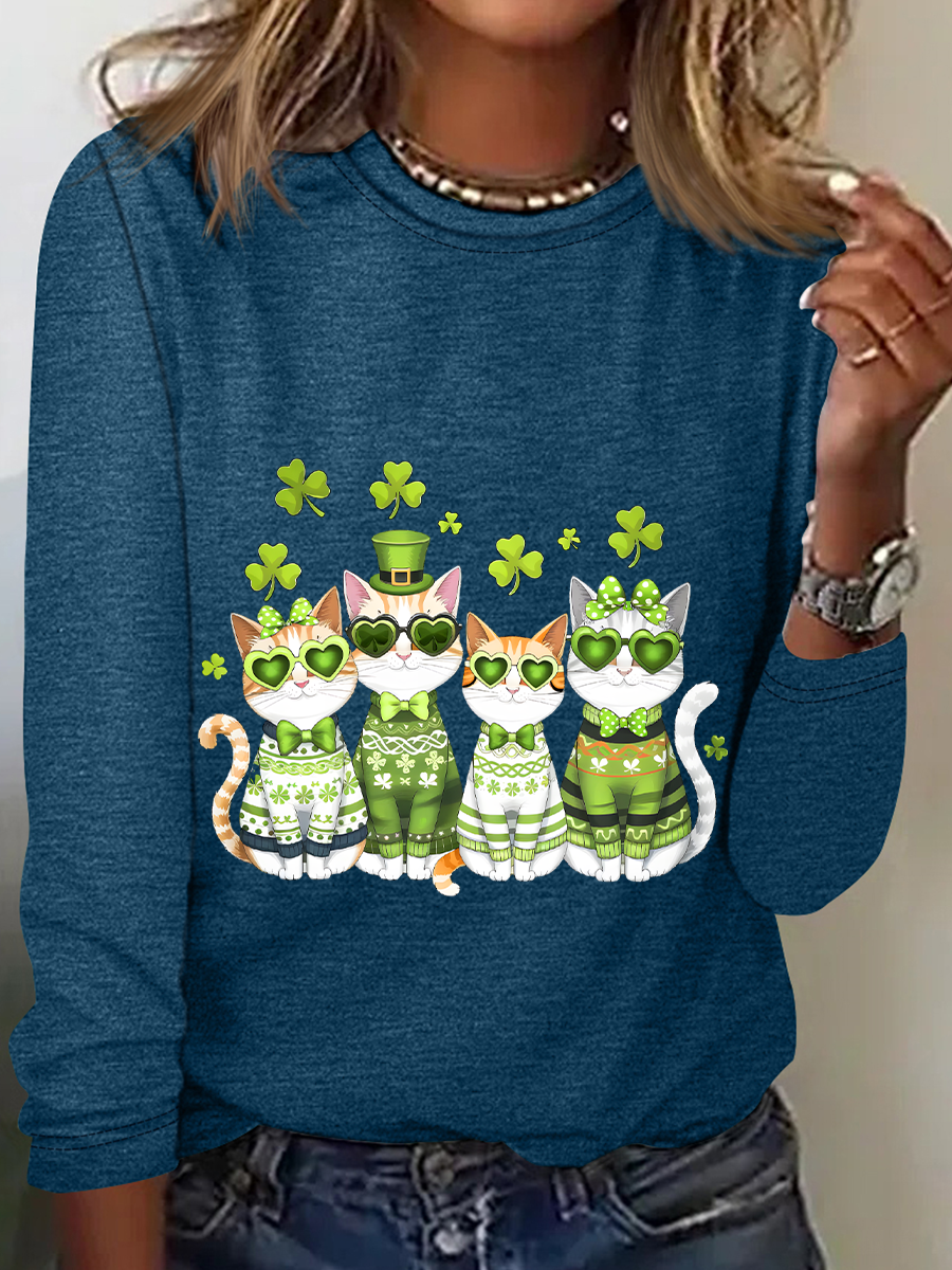 St. Patrick’S Day Cats Casual Long Sleeve Shirt