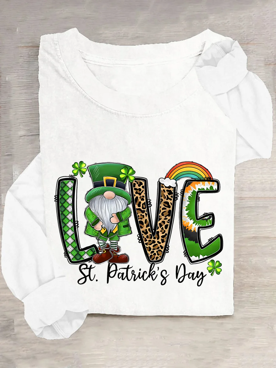 Love Gnome St. Patrick's Day Casual Long Sleeve Shirt