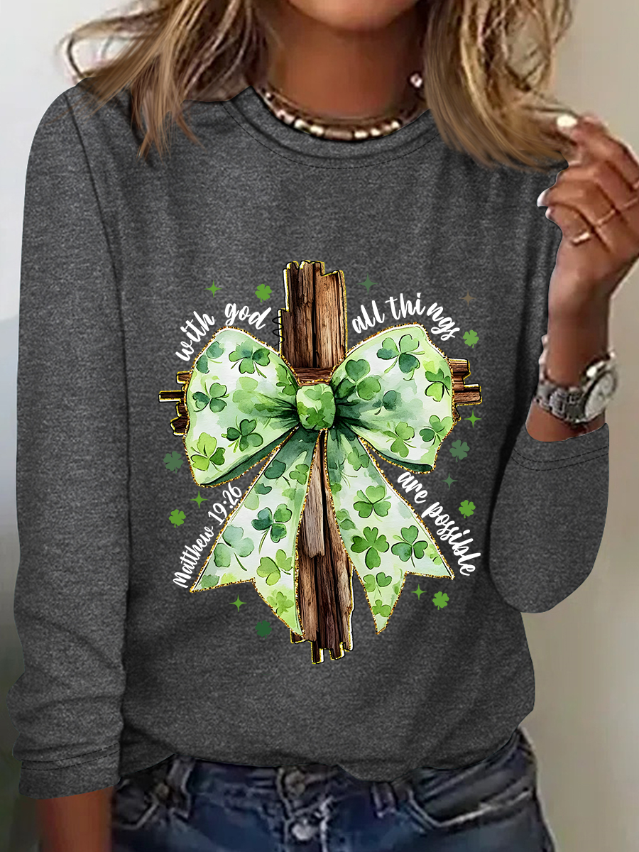 St. Patrick's Day God Christian Casual Long Sleeve Shirt