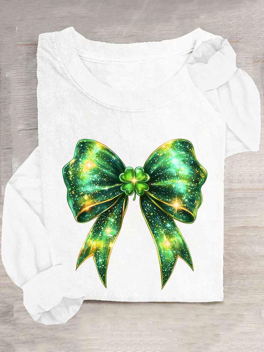 St. Patrick's Day Bow Shamrock Casual Long Sleeve Shirt