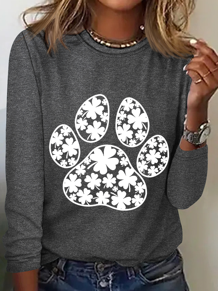 Paw Print Patricks Day Casual Long Sleeve Shirt