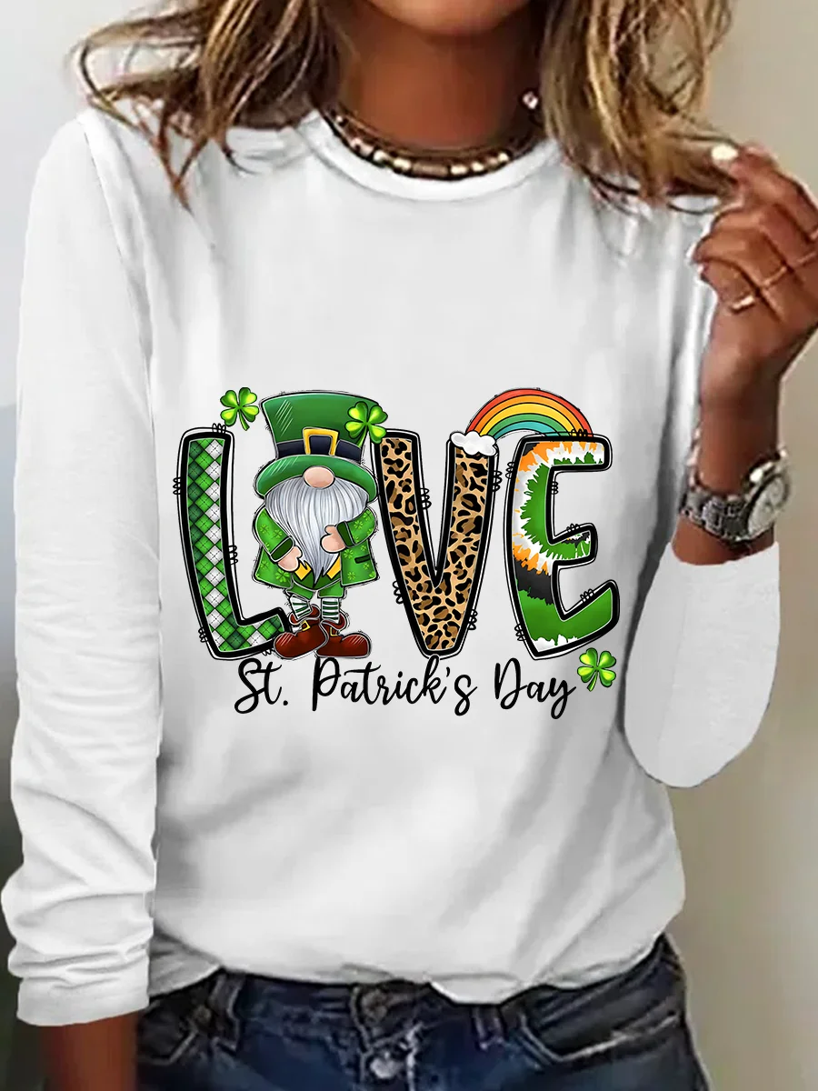 Love Gnome St. Patrick's Day Casual Long Sleeve Shirt