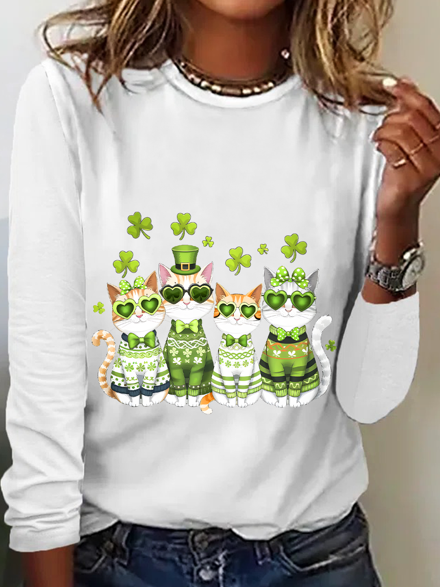 St. Patrick’S Day Cats Casual Long Sleeve Shirt