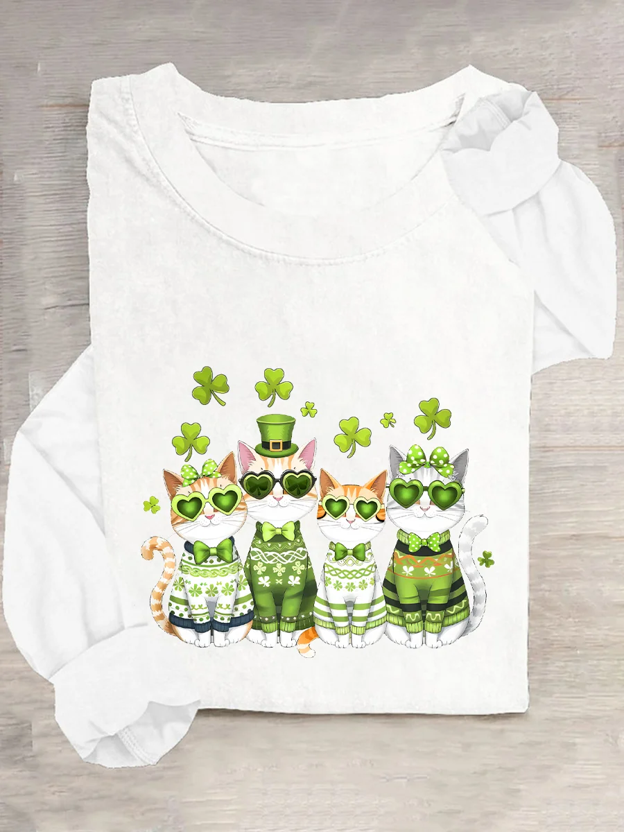 St. Patrick’S Day Cats Casual Long Sleeve Shirt