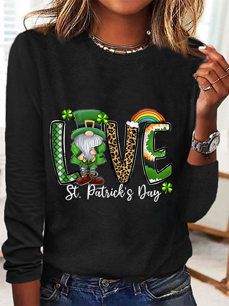 Love Gnome St. Patrick's Day Casual Long Sleeve Shirt